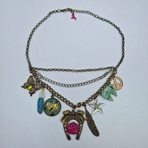 Betsey Johnson Y2K Betseyville Luck Theme Layered Statement Charm Necklace